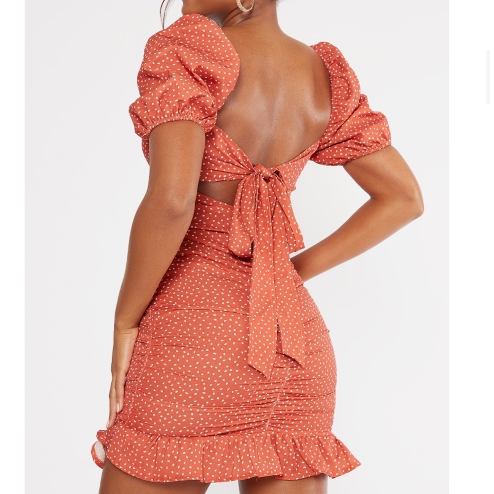 Pretty little thing orange polka dot dress
